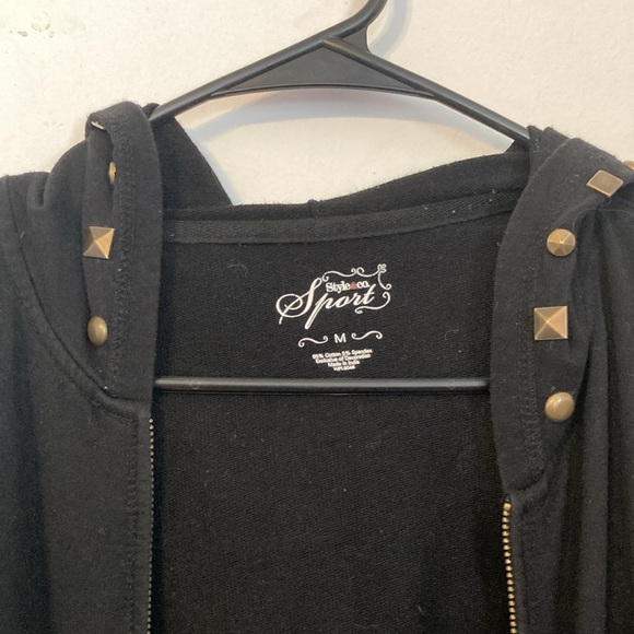 Black full zip sweatshirt M with bronze color metal detail on hood and pockets - Picture 3 of 5